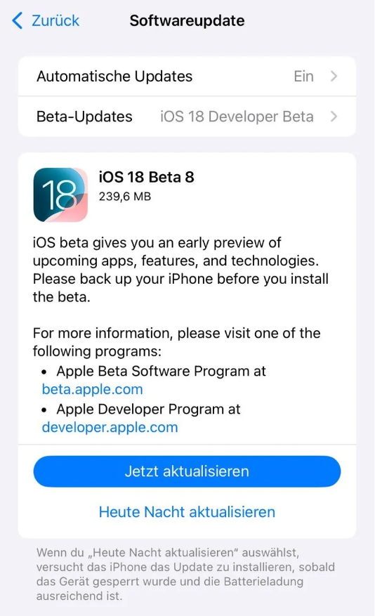 宁乡苹果手机维修分享苹果 iOS / iPadOS 18 开发者预览版 Beta 8 发布 